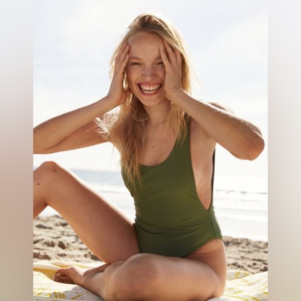 Aerie Super Scoop One Piece Swimsuit Large Long Women’s Olive Sage Green…
